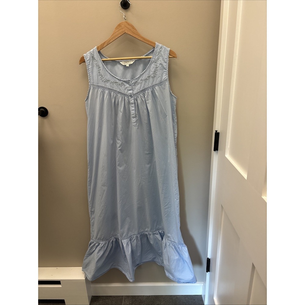Alexander Del Rossa Nightgown  Embroidered  Sleeveless M Powder Blue Cotton